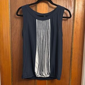Ann Taylor Navy and White Striped Blouse